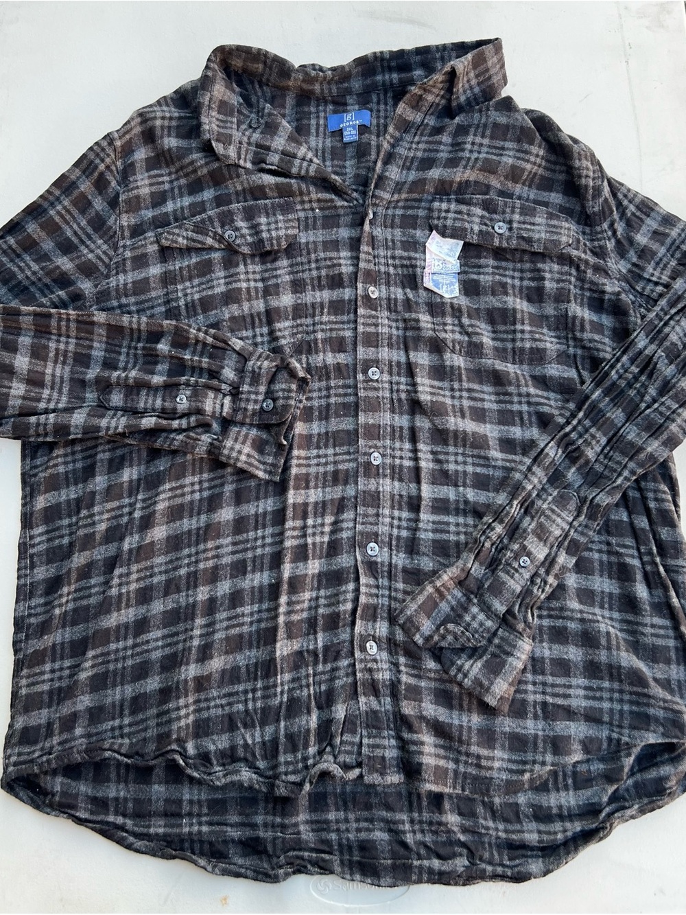 George Brown and Gray Plaid Button-Down Shirt